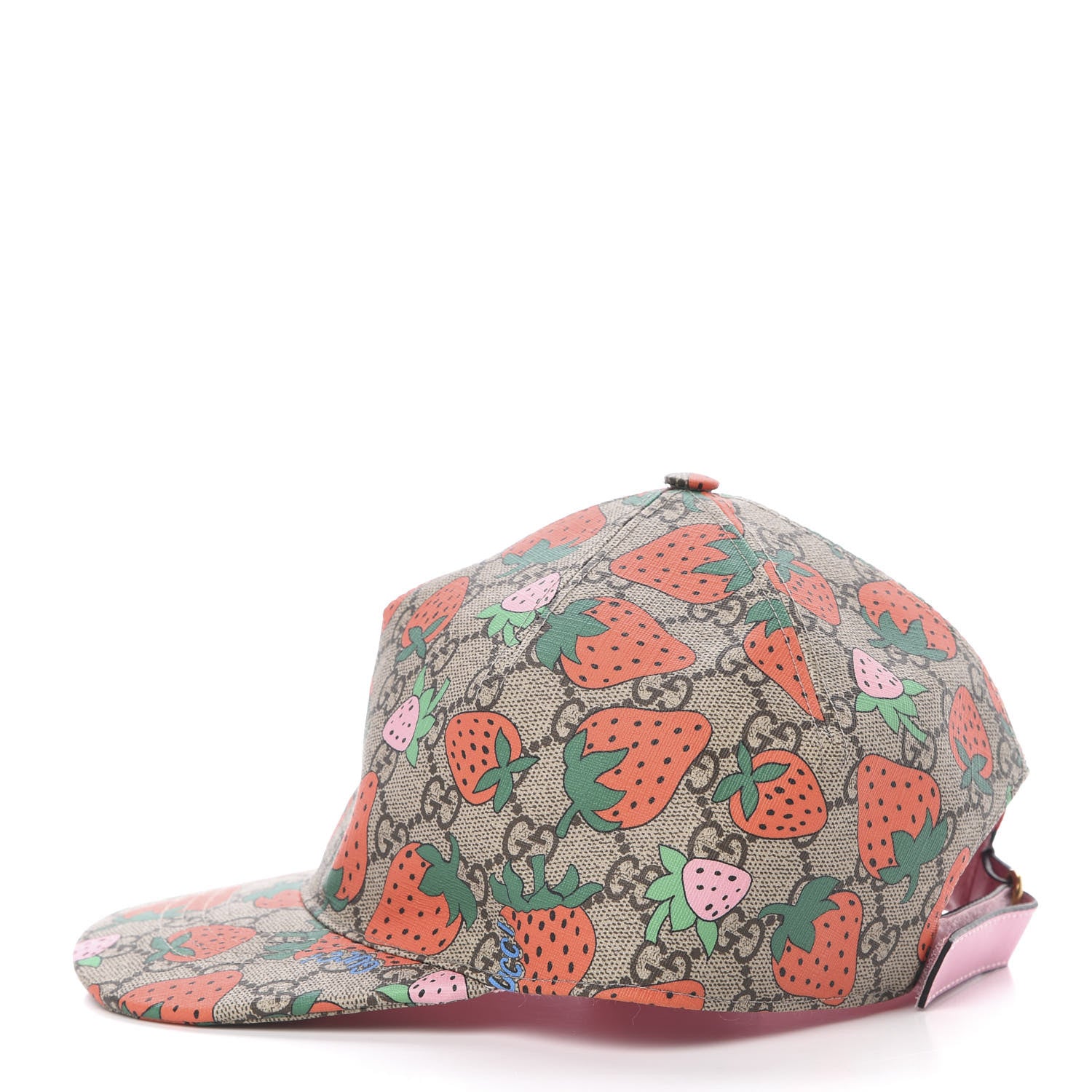 Gucci GG Supreme Monogram Strawberry Baseball Hat L Beige 3 of 8