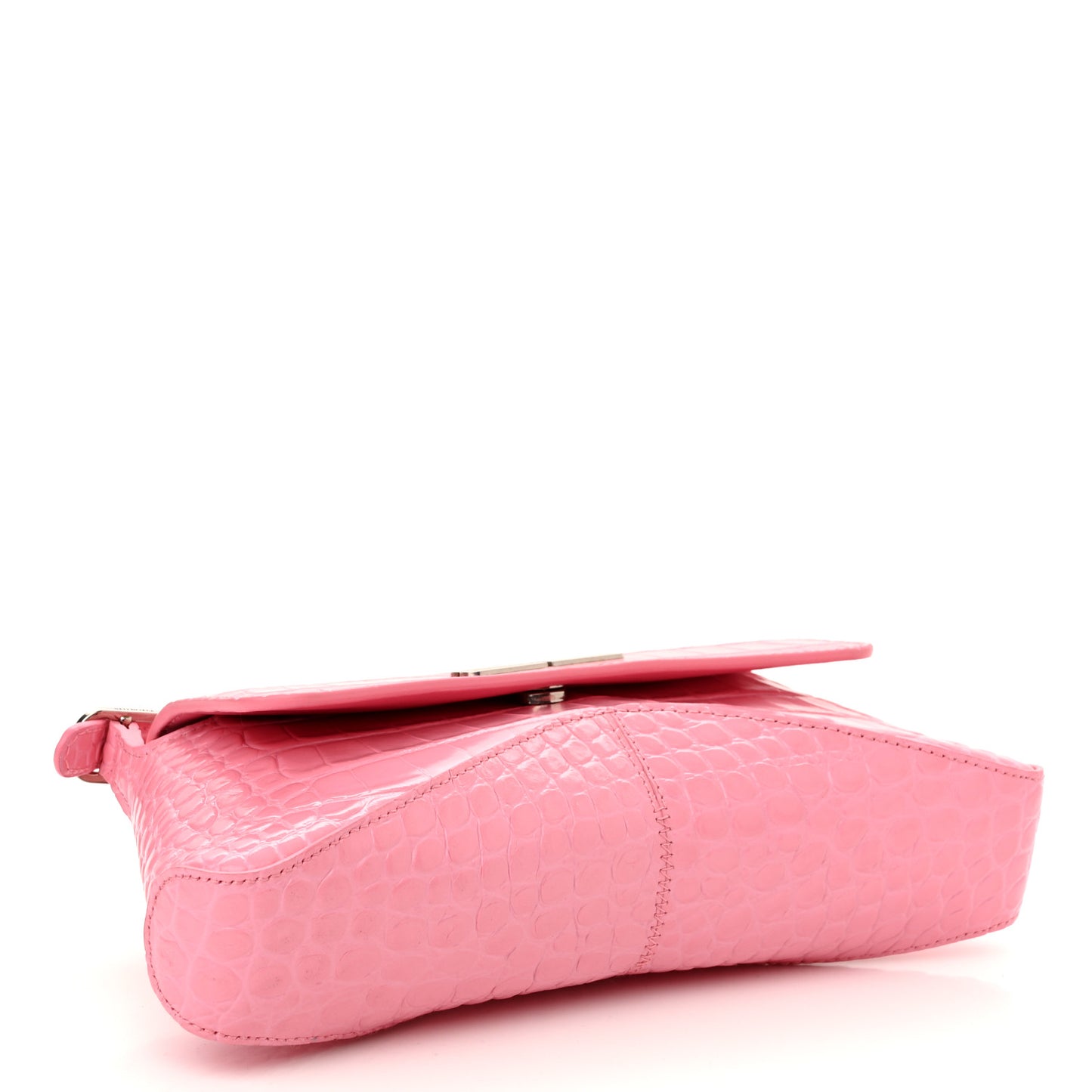 Shiny Super Supple Calfskin Crocodile Embossed Small XX Flap Stretch Bag Sweet Pink