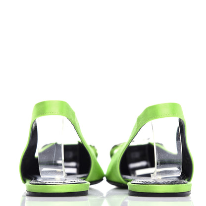 Balenciaga Satin BB Knife Pointy Toe Slingback Flats 36 Neon Green 7 of 10