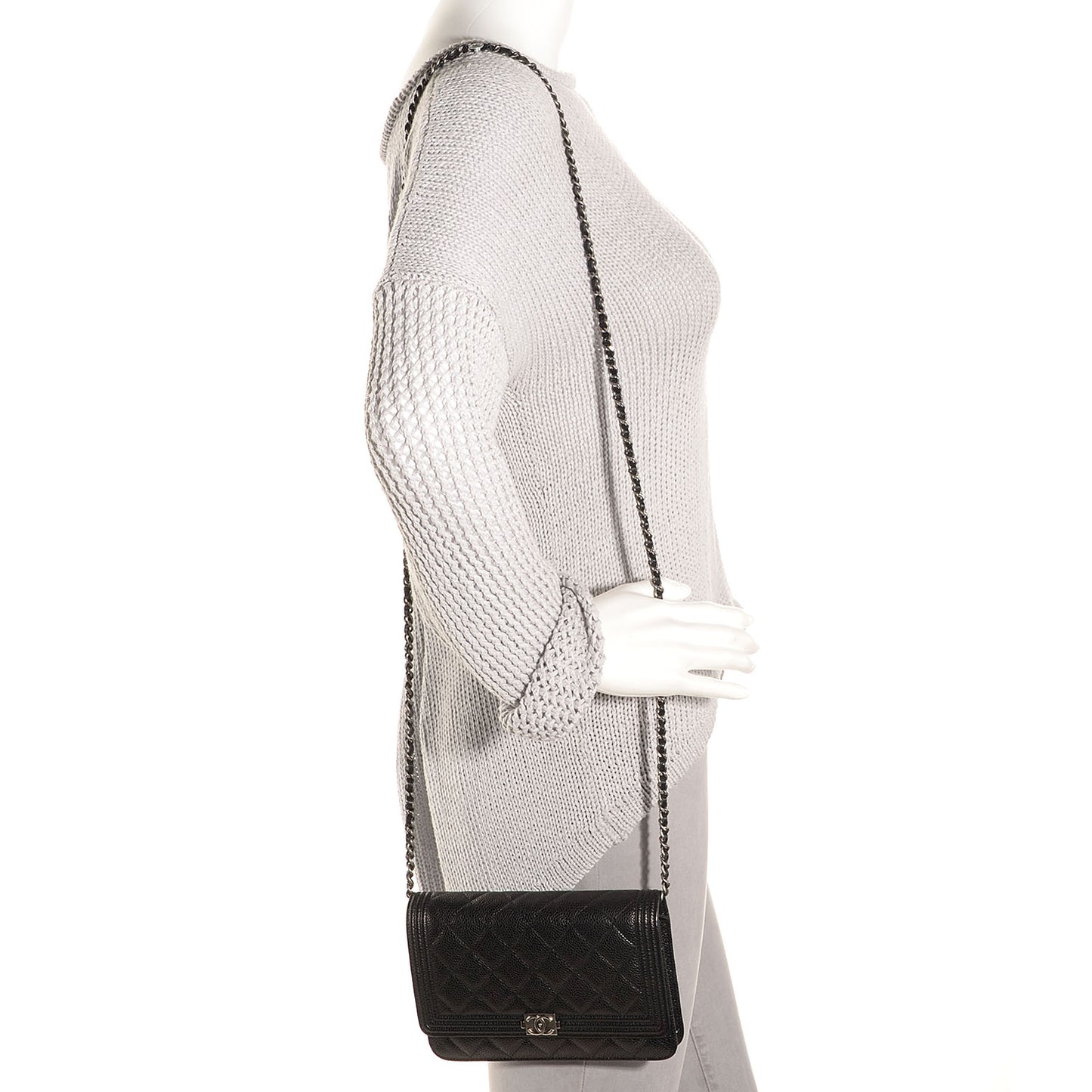 Caviar Quilted Boy Wallet On Chain WOC Black