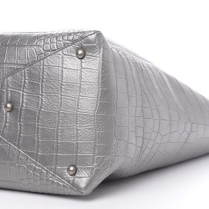 Chanel Calfskin Crocodile Embossed Large Cocodile Shopping Tote Silver 9 of 9