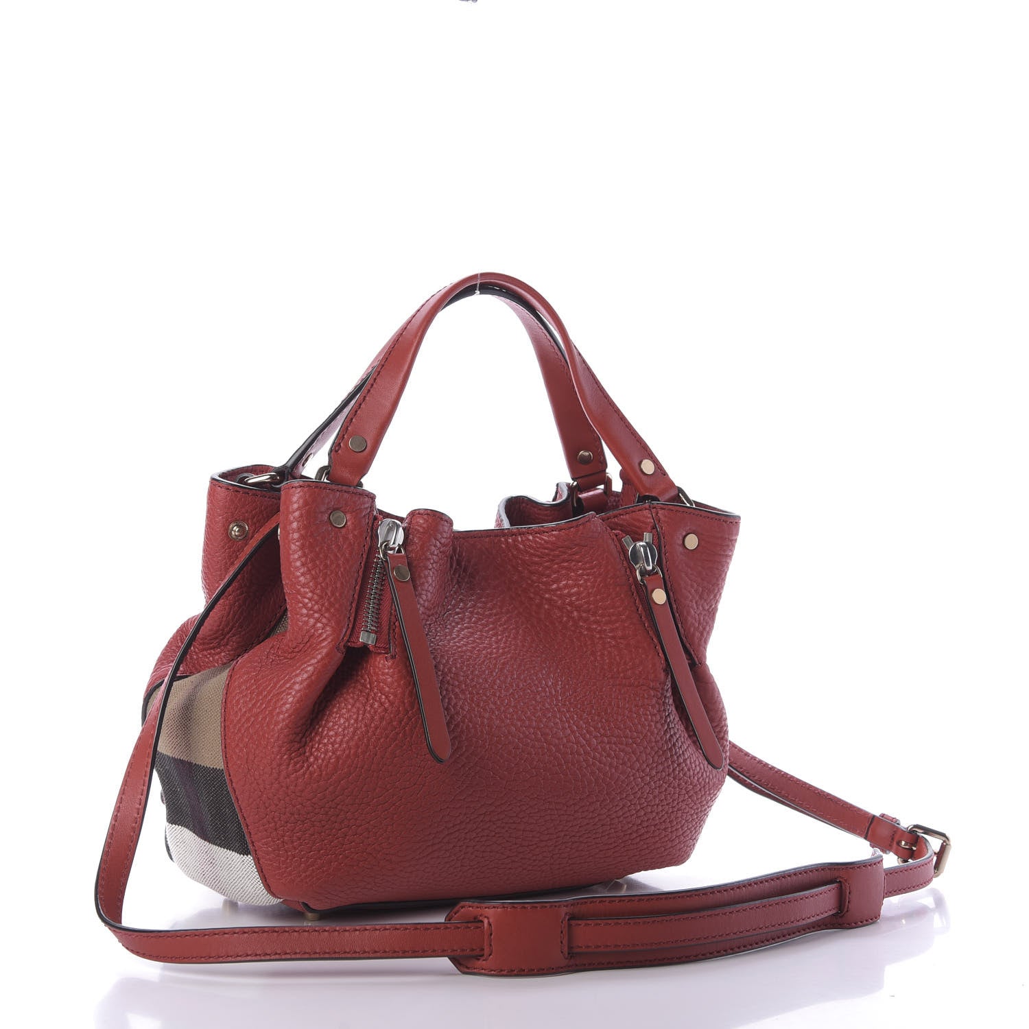 Burberry Grainy Calfskin House Check Small Maidstone Red 3 of 10