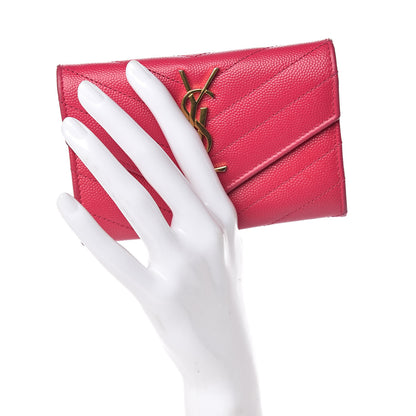 Saint Laurent Grain De Poudre Matelasse Chevron Small Monogram Envelope Wallet Bubblegum 2 of 11