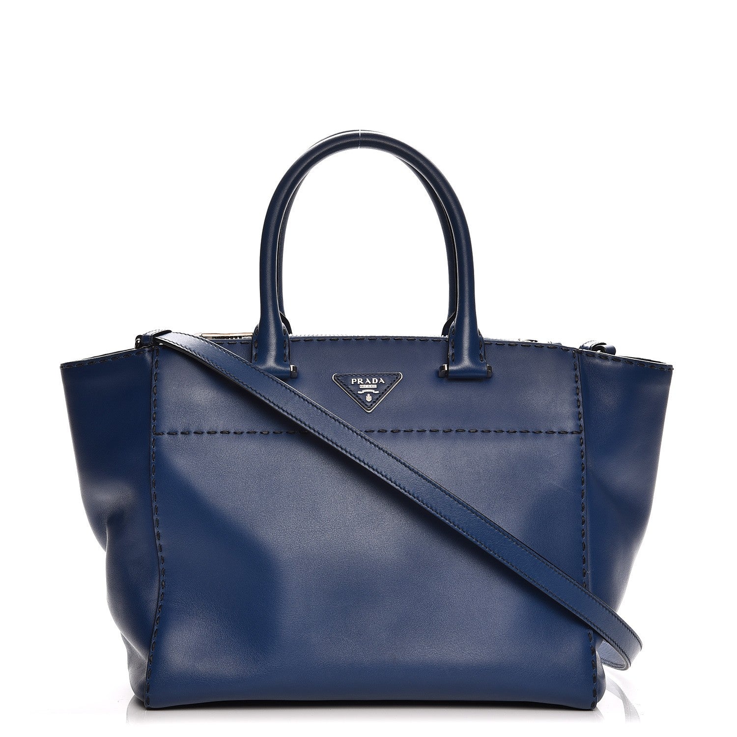 Prada City Calf Small Hand Stitched Galleria Double Zip Tote Bleuette 1 of 9