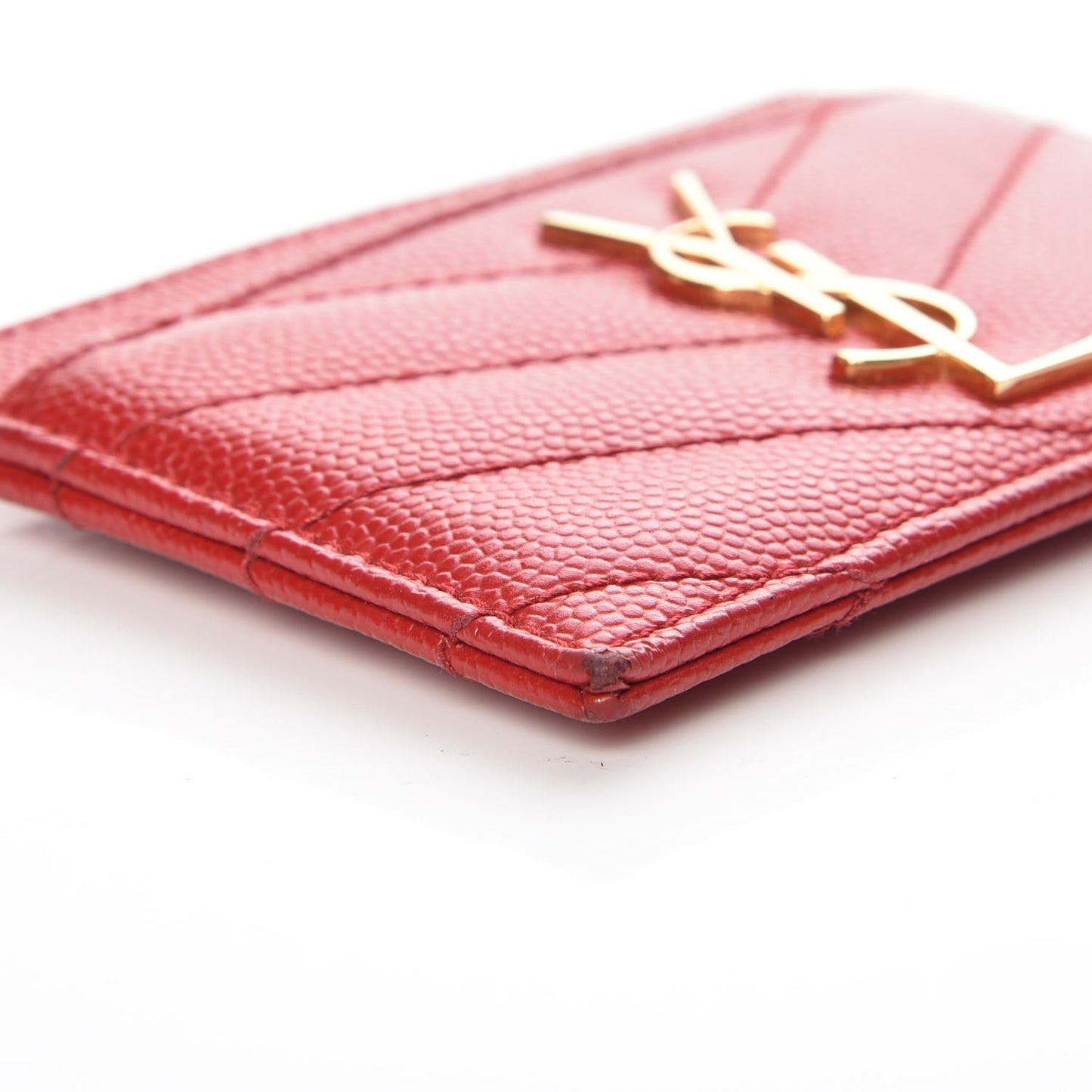 Grain De Poudre Matelasse Chevron Monogram Credit Card Case Lipstick Red