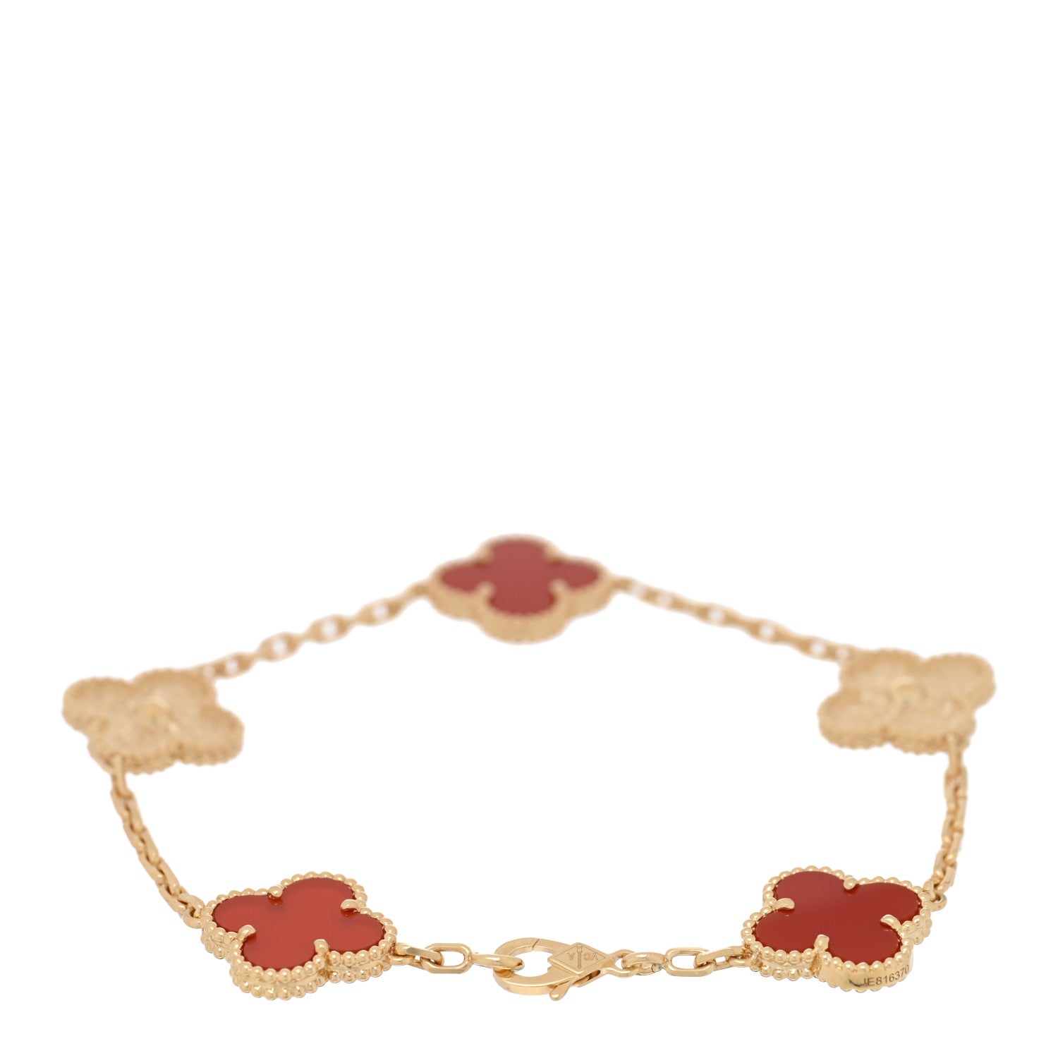 Van Cleef & Arpels 18K Yellow Gold Carnelian Hammered 5 Motifs Vintage Alhambra Bracelet 2 of 3