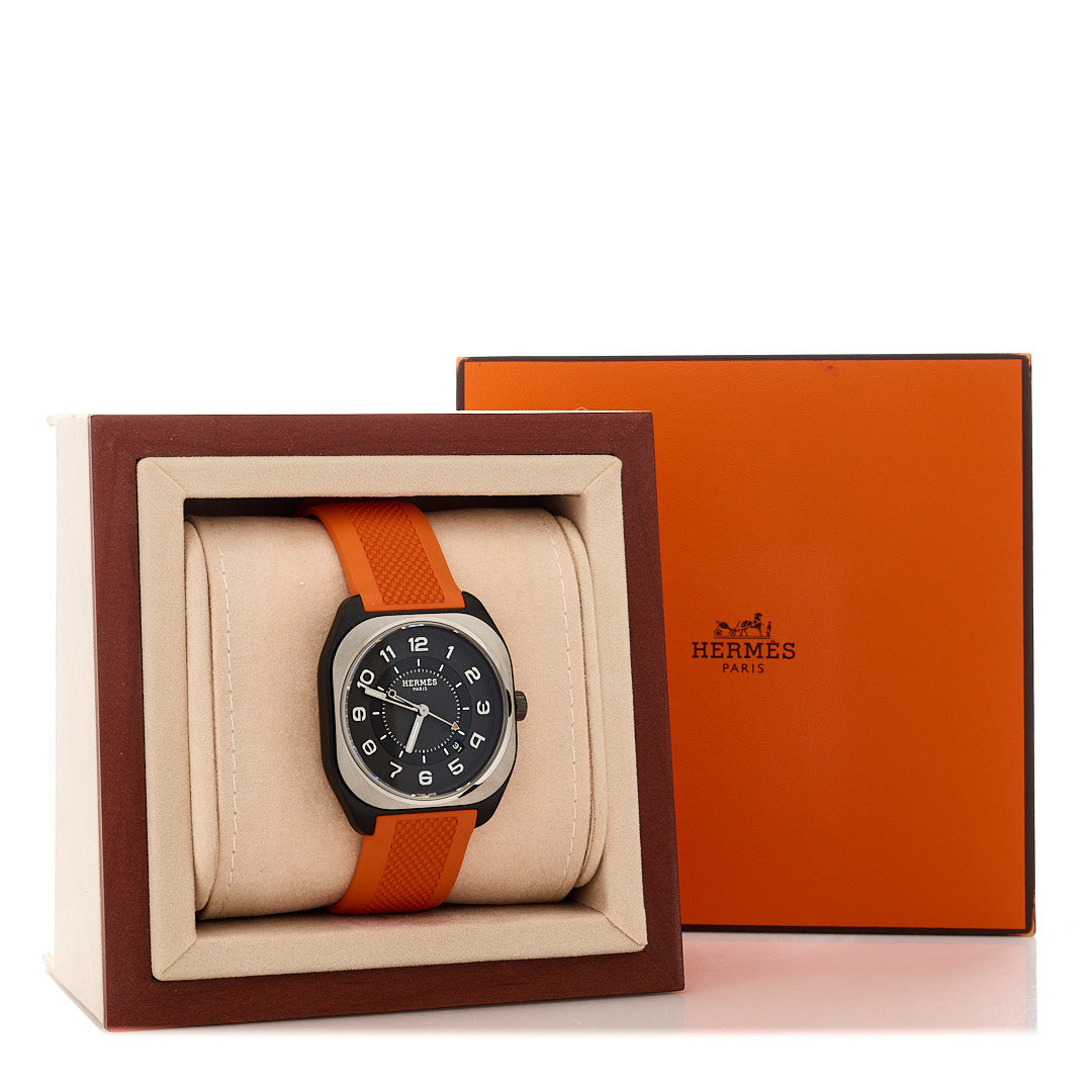 Hermes DLC Coated Titanium Rubber 39mm H08 Automatic Watch Orange 6 of 6
