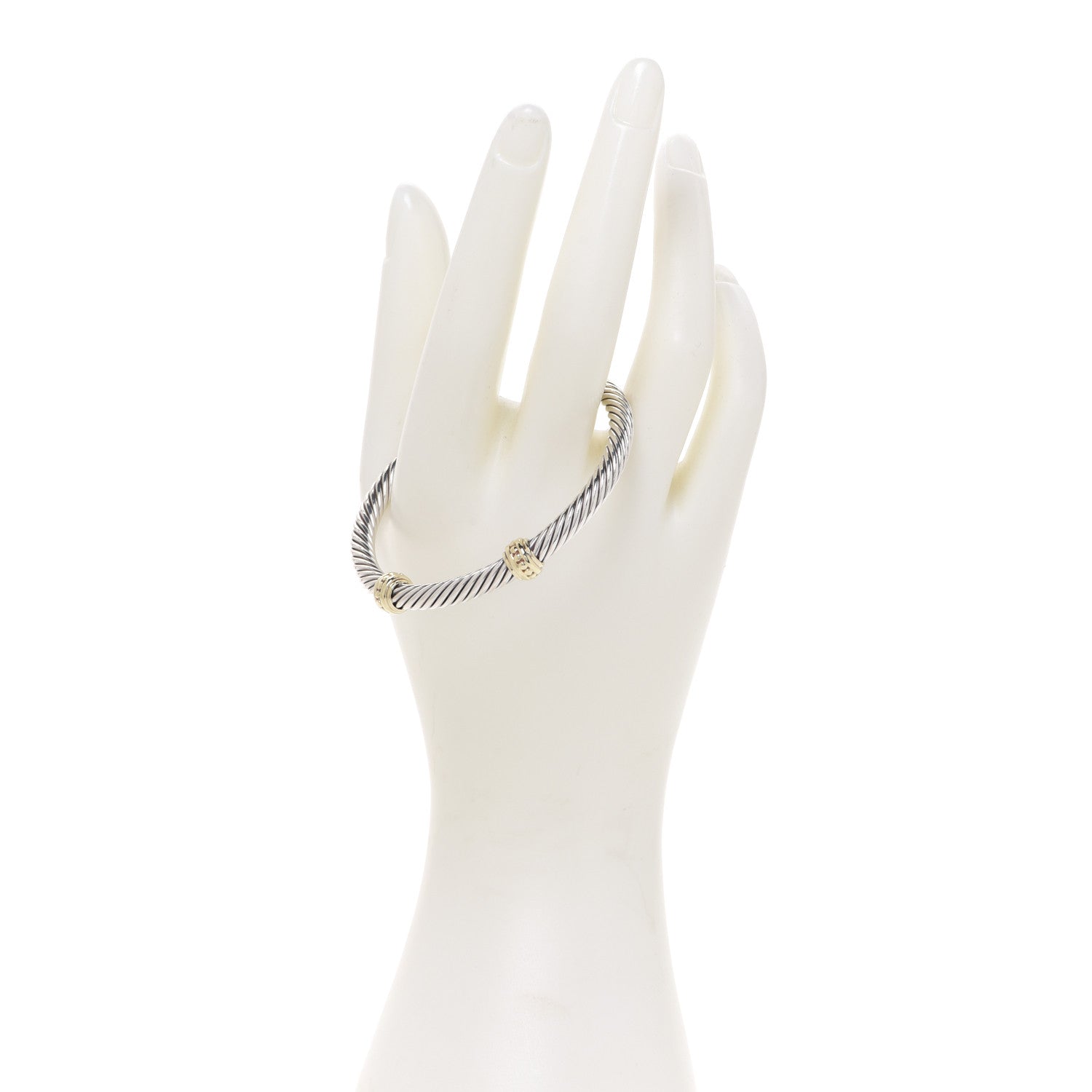 David Yurman Sterling Silver 14K Yellow Gold 5mm Cable Classics Two Station Bracelet 2 of 4