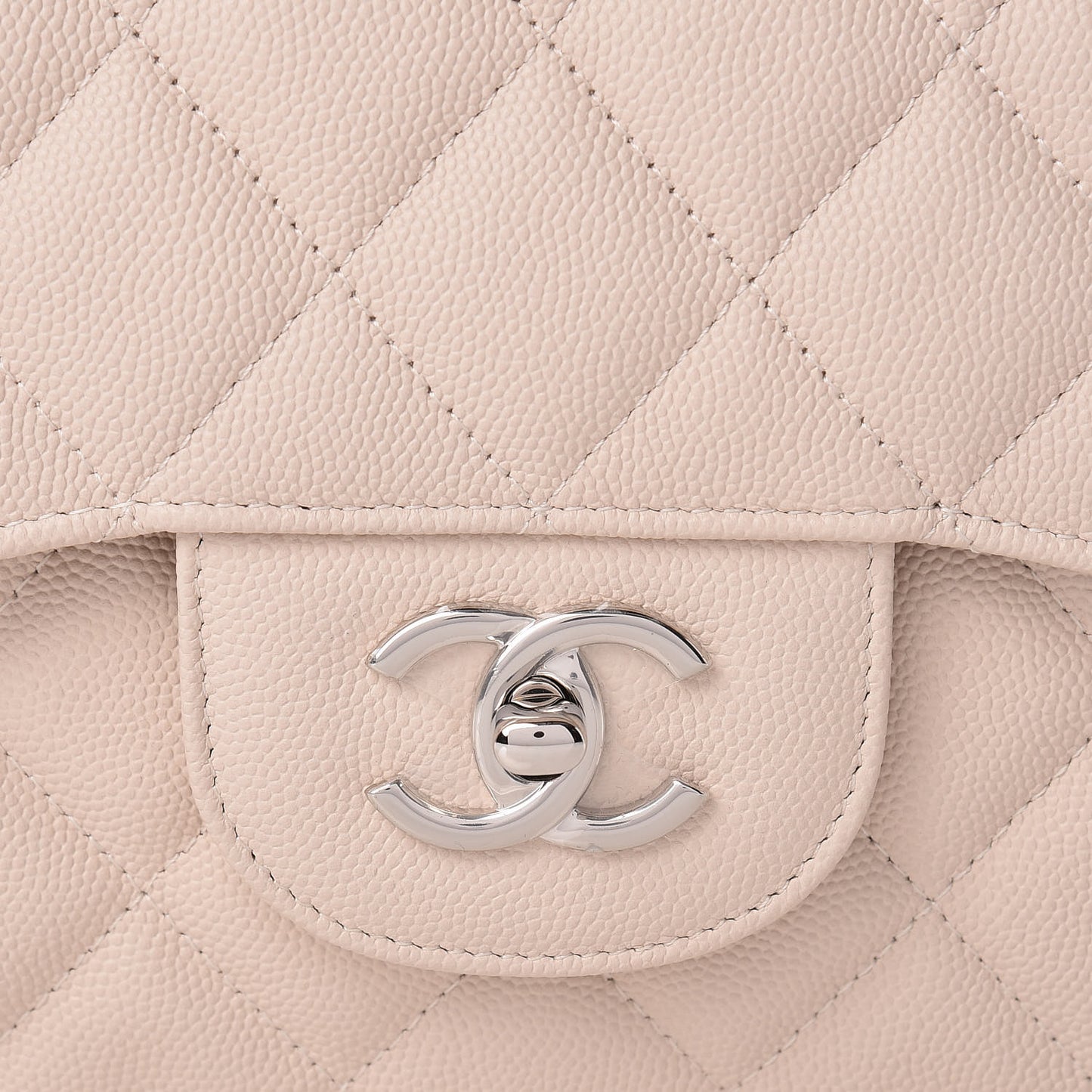 Caviar Quilted Jumbo Double Flap Light Beige