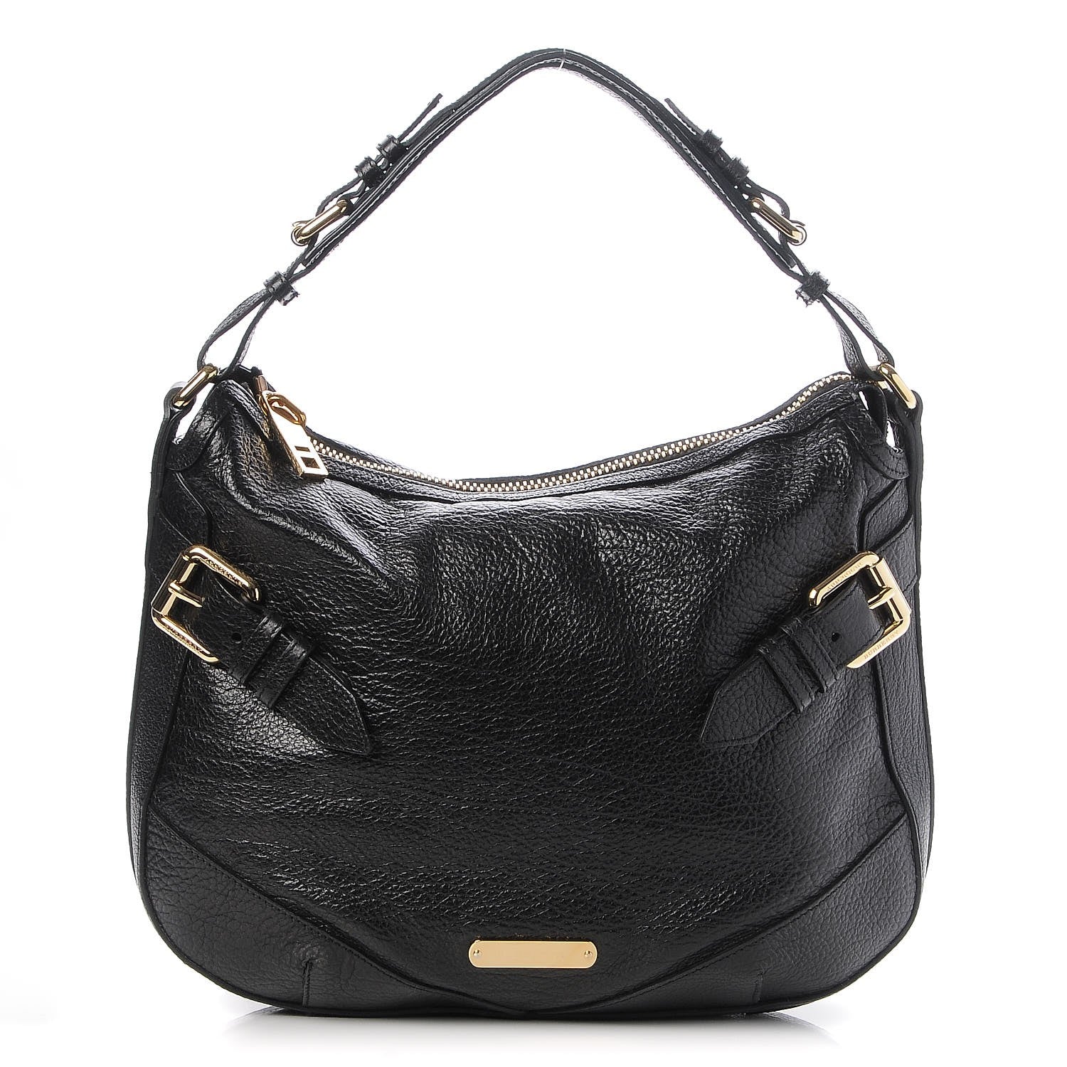 Burberry Signature Grain Calfskin Buckle Hobo Black 1 of 8
