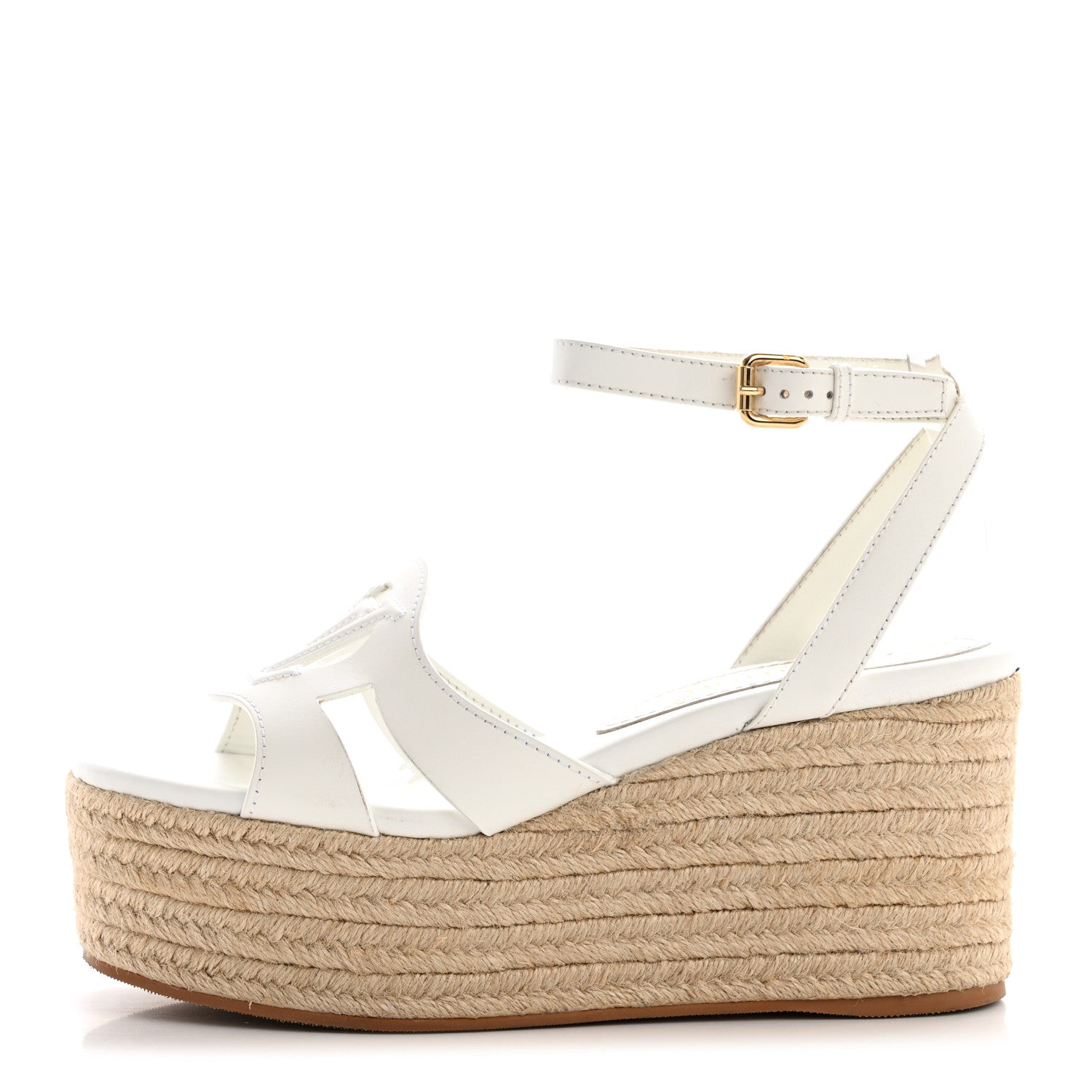 Louis Vuitton Calfskin LV Isola Espadrille Wedge Sandals 38 White 1 of 11
