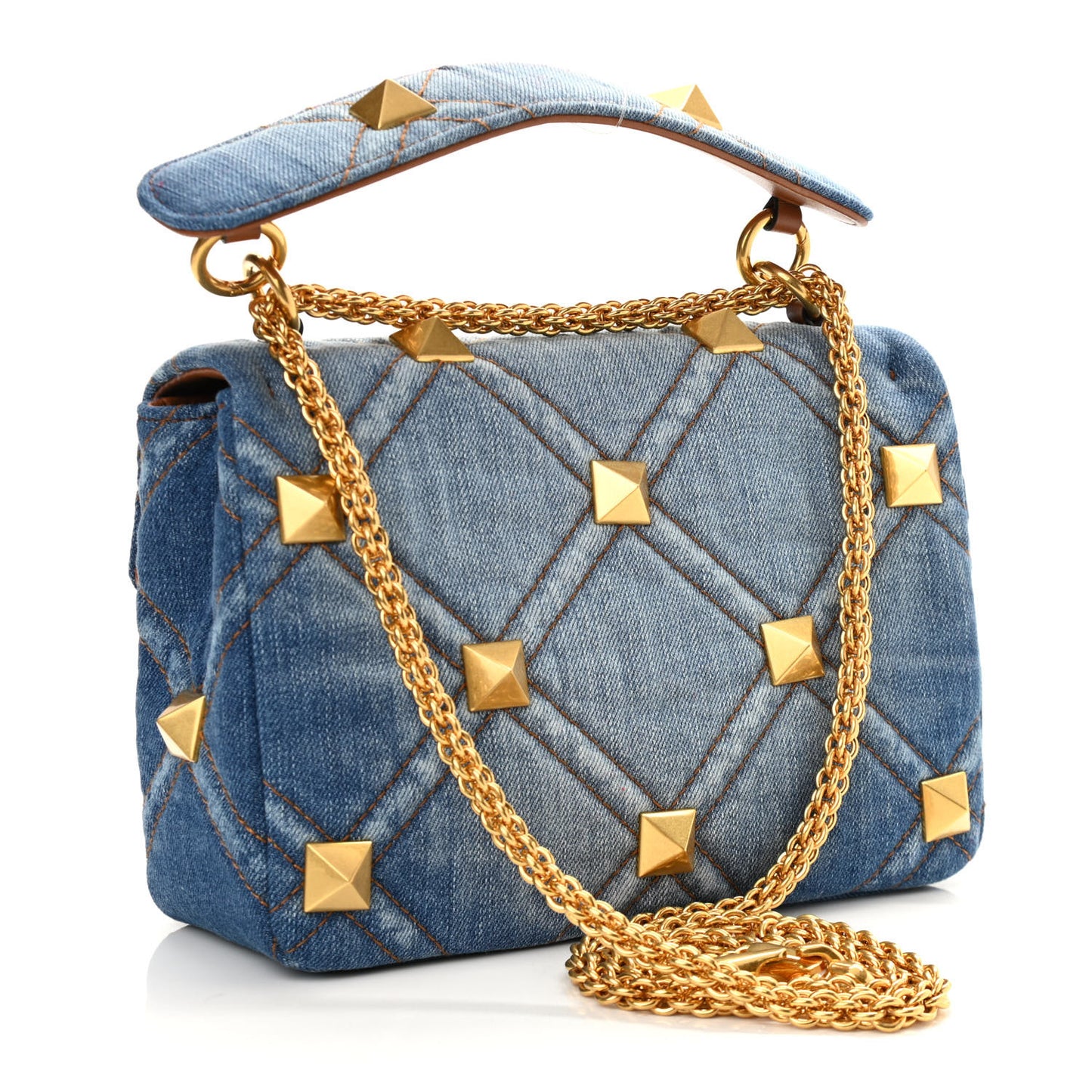 Denim Medium Roman Stud Shoulder Bag Light Denim Selleria