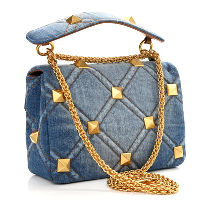 Valentino Garavani Denim Medium Roman Stud Shoulder Bag Light Denim Selleria 3 of 9