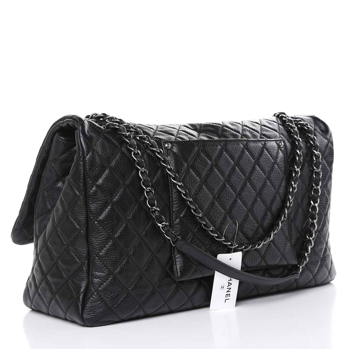 Calfskin Quilted XXL Travel Flap Bag Black