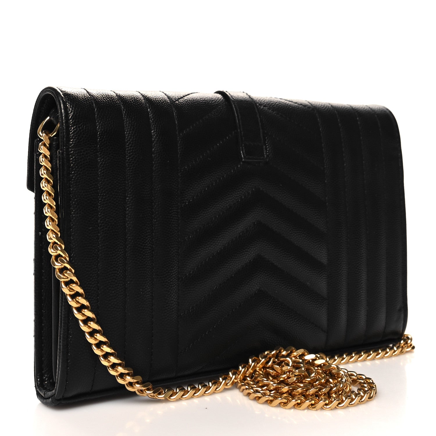 Saint Laurent Grain De Poudre Mixed Matelasse Triquilt Monogram Chain Wallet Black 3 of 12
