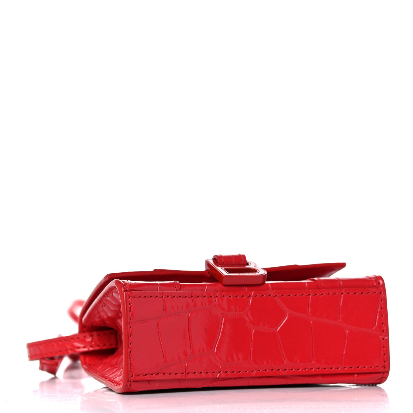 Shiny Calfskin Tonal B Crocodile Embossed Hourglass Top Handle Bag Mini Bright Red