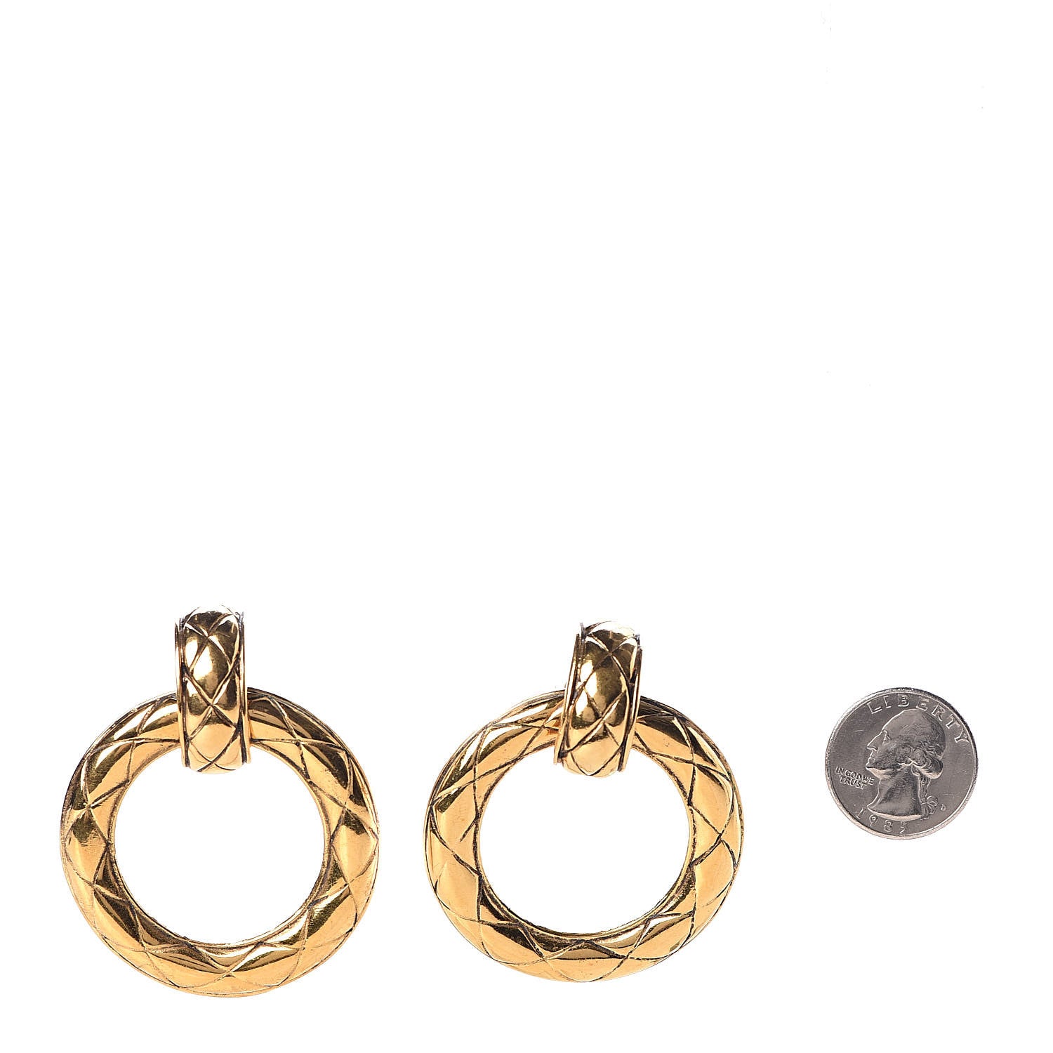 Chanel Quilted Hoop Clip On Earrings Gold 2 of 4
