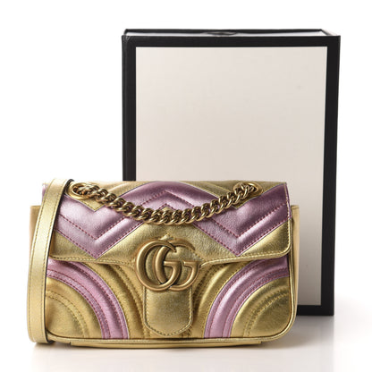 Gucci Metallic Calfskin Matelasse Mini GG Marmont Shoulder Bag Gold Pink 11 of 11