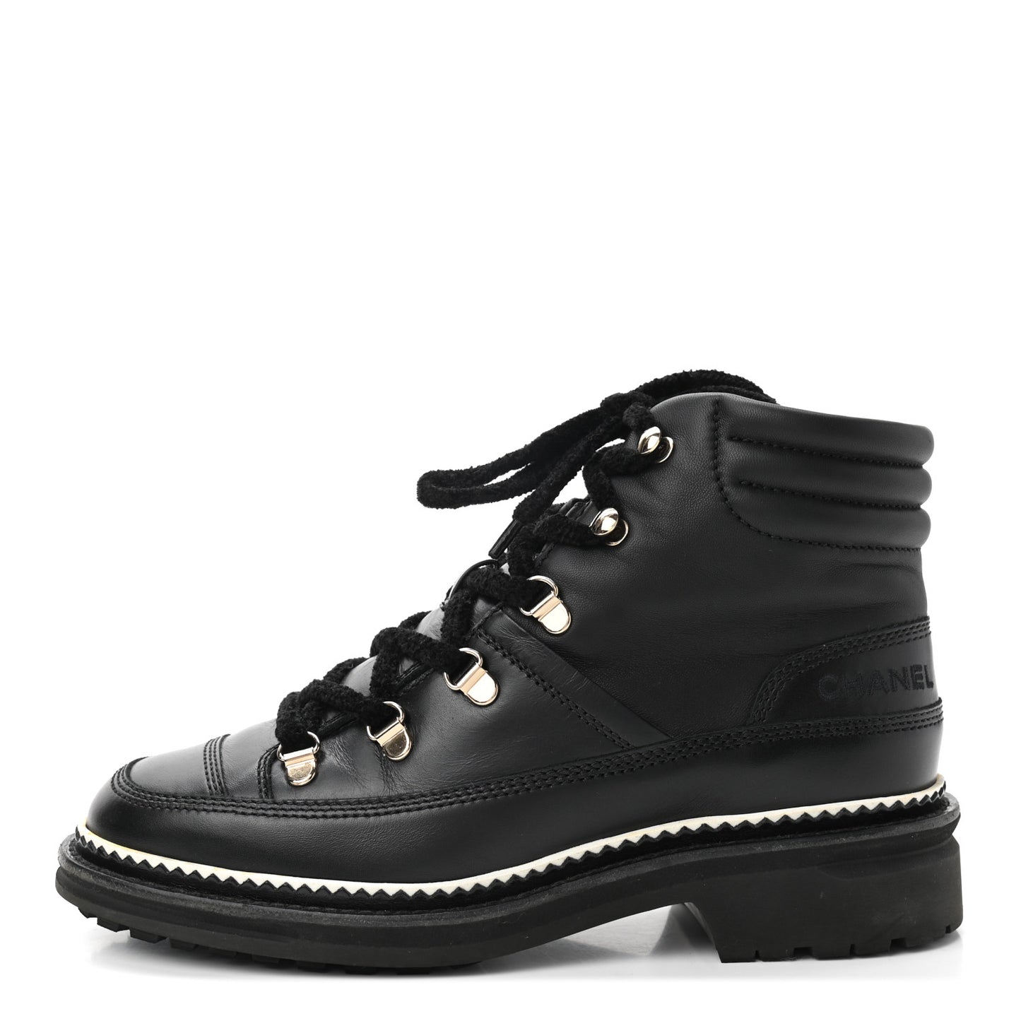 Calfskin Lambskin Lace Up Boots 38 Black