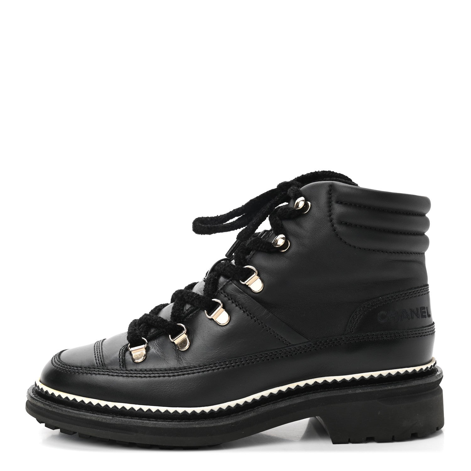 Chanel Calfskin Lambskin Lace Up Boots 38 Black 1 of 8