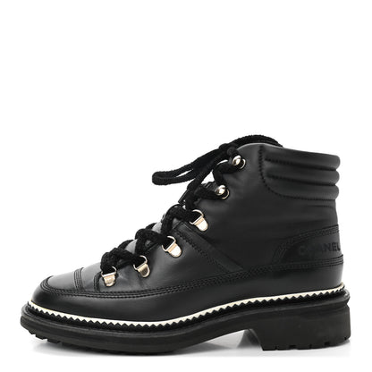 Chanel Calfskin Lambskin Lace Up Boots 38 Black 1 of 8