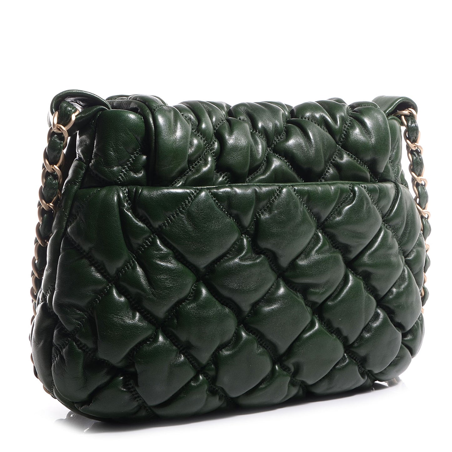 Lambskin Bubble Quilt Flap Green