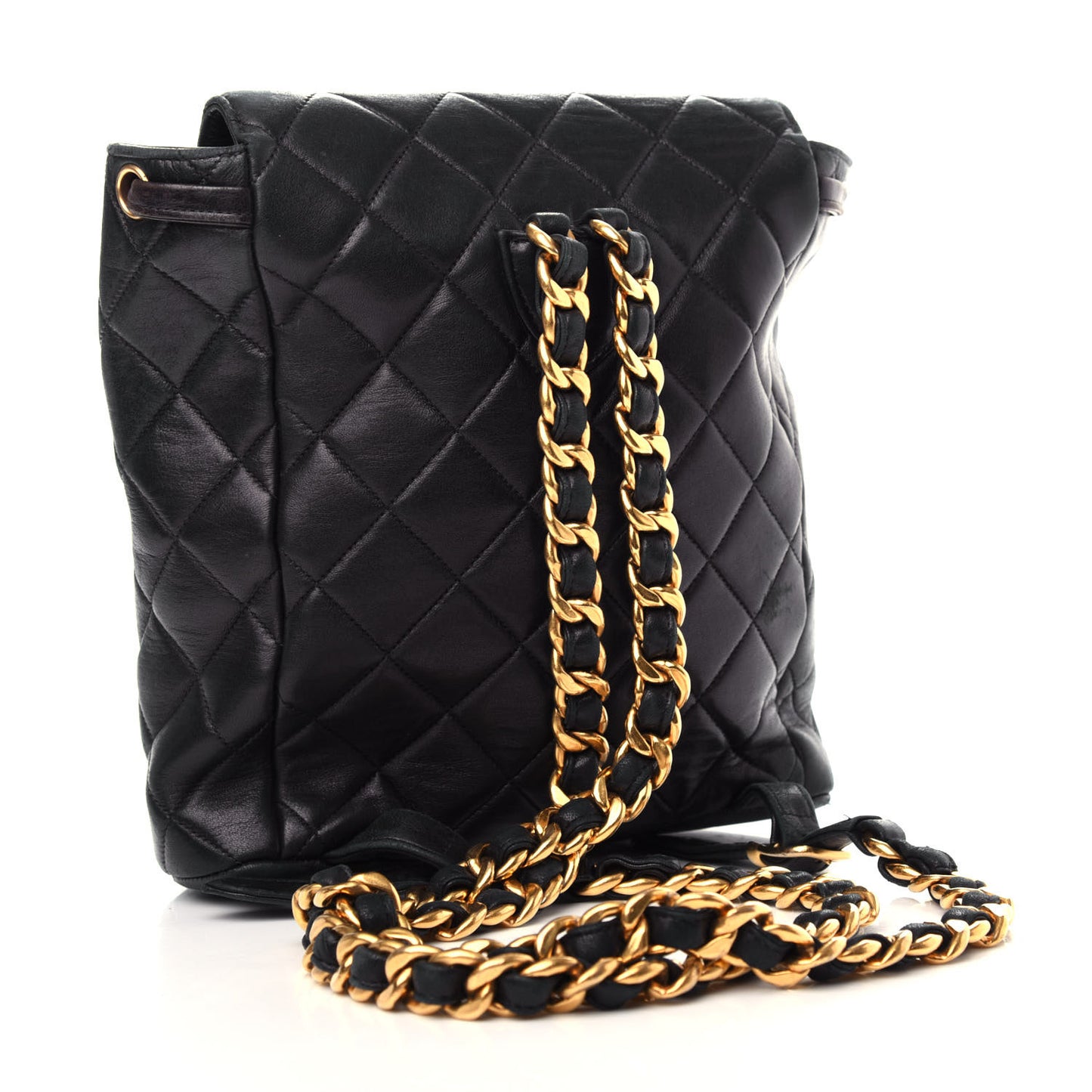 Lambskin Quilted Drawstring Backpack Black