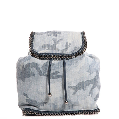 Stella McCartney Faux Leather Denim Shaggy Deer Camo Backpack Bag Pale Blue 1 of 8