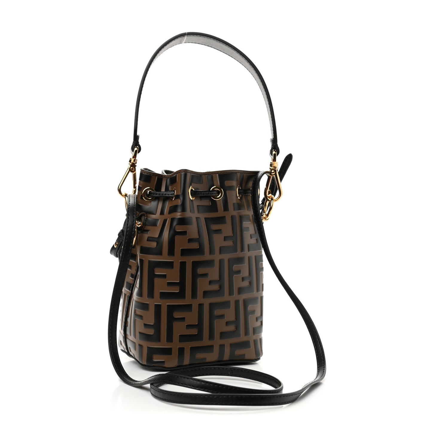 Vitello Liberty F is Fendi Bi-Color FF 1974 Embossed Mini Mon Tresor Bucket Bag Maya Black