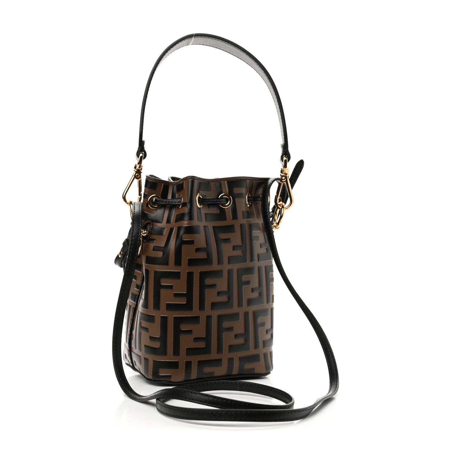 Fendi Vitello Liberty F is Fendi Bi-Color FF 1974 Embossed Mini Mon Tresor Bucket Bag Maya Black 3 of 10
