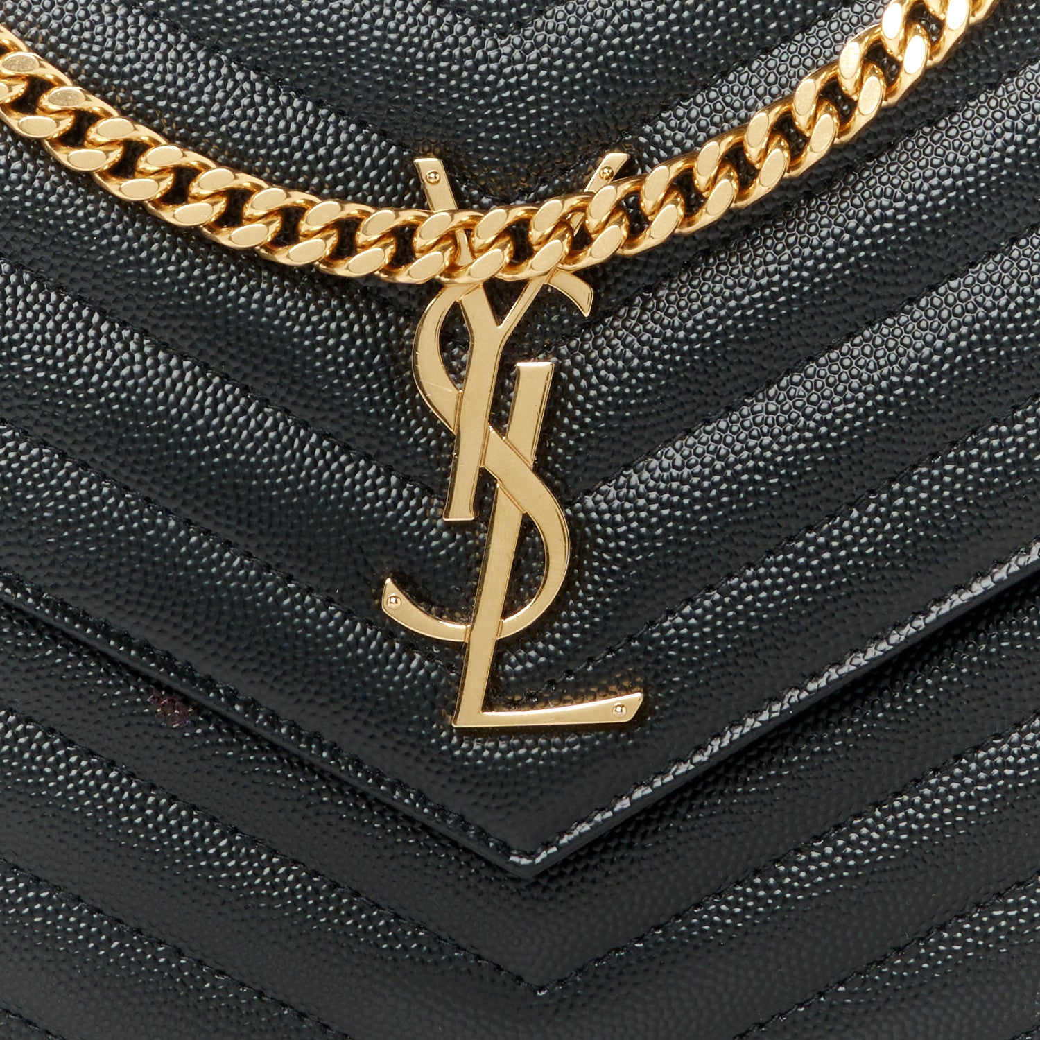 Saint Laurent Grain De Poudre Matelasse Chevron Monogram Chain Wallet Black 8 of 10