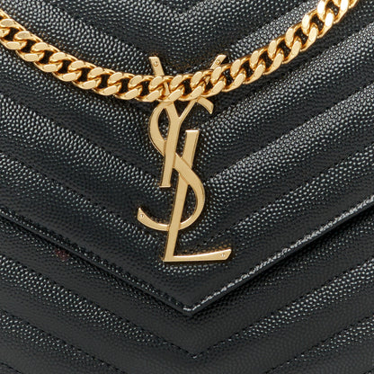Saint Laurent Grain De Poudre Matelasse Chevron Monogram Chain Wallet Black 8 of 10