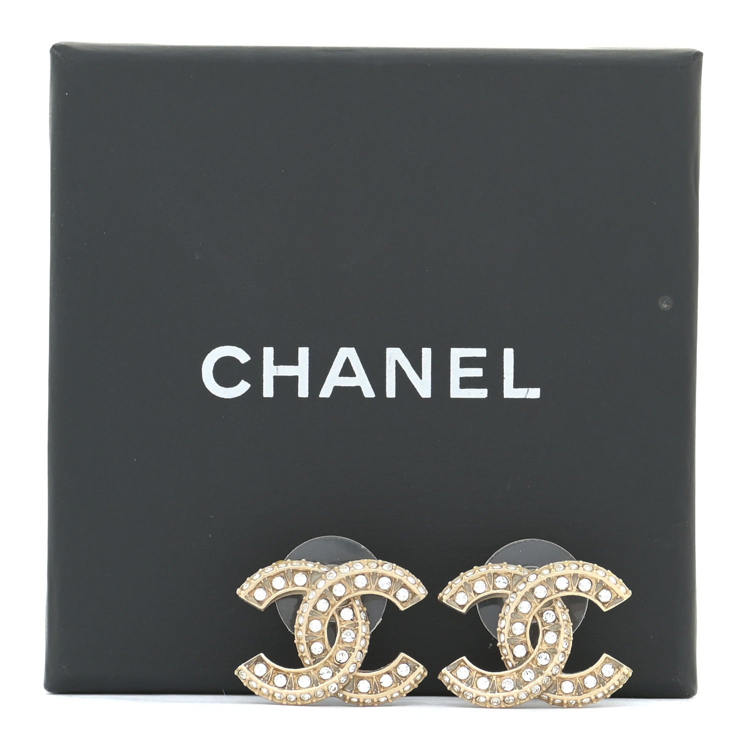 Chanel Crystal Timeless CC Earrings Light Gold 5 of 5