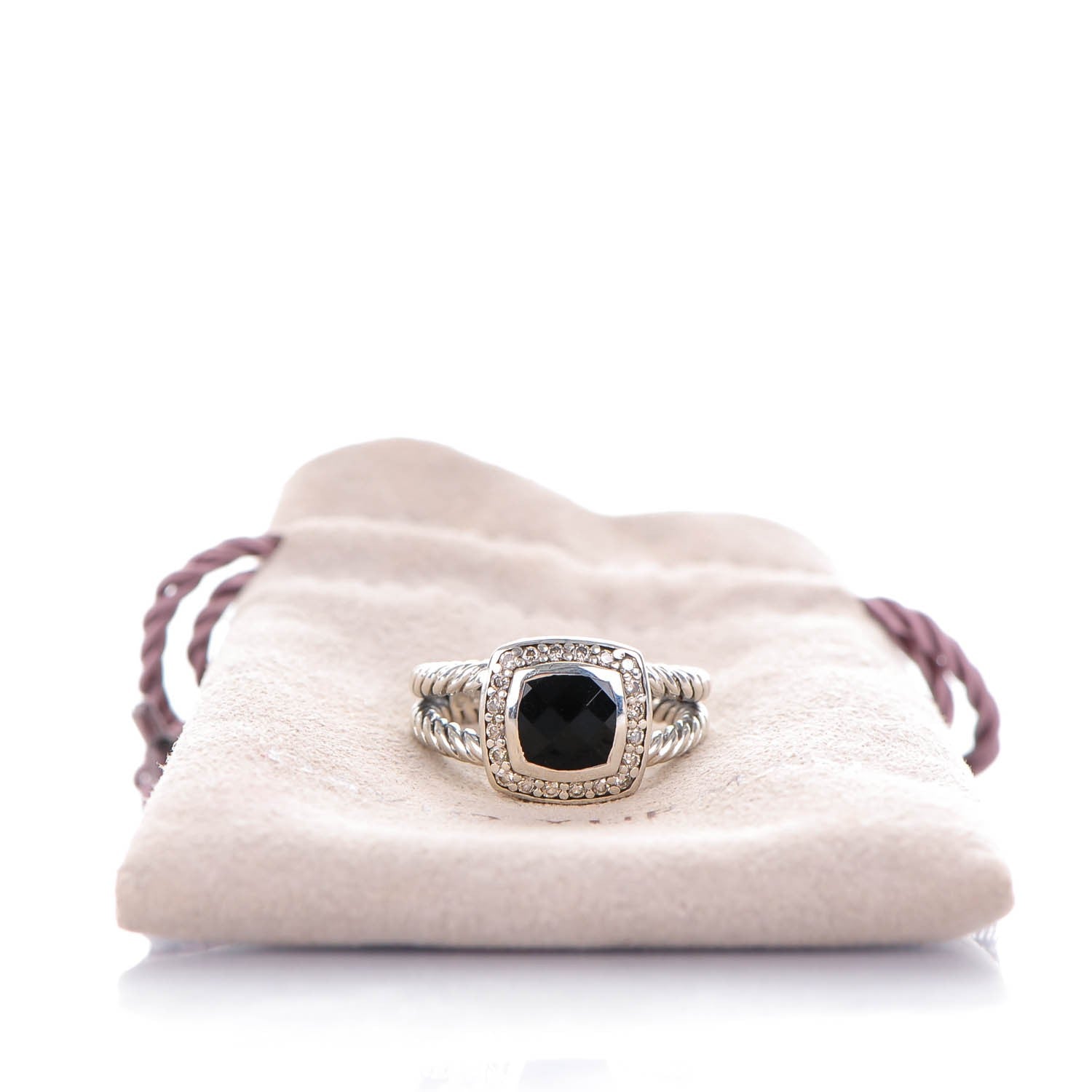 David Yurman Sterling Silver Diamond Black Onyx 7mm Petite Albion Ring 50 5.5 6 of 6