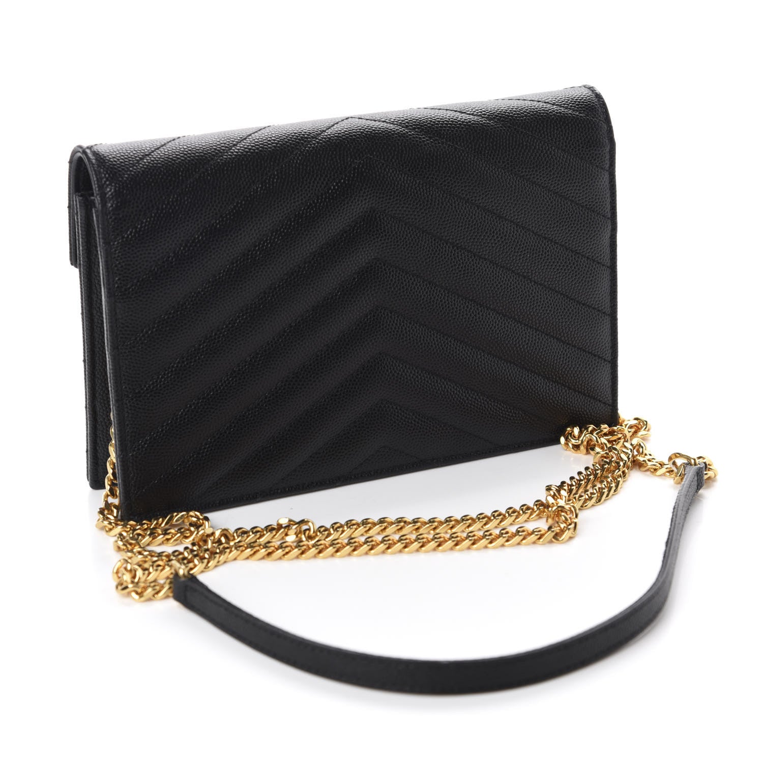 Saint Laurent Grain De Poudre Matelasse Chevron Monogram Envelope Chain Wallet Black 3 of 13