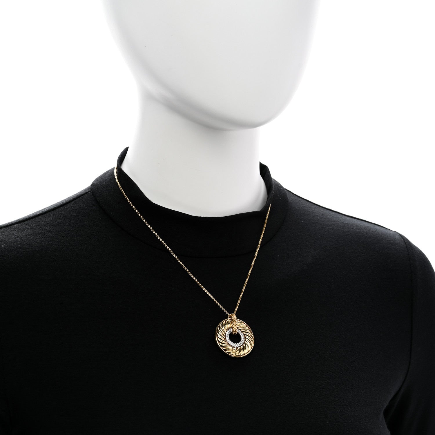 David Yurman 18K Yellow Gold Diamond 30mm Thoroughbred Pendant Necklace 2 of 5