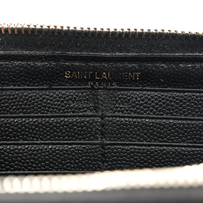 Saint Laurent Grain De Poudre Matelasse Chevron Monogram Zip Around Wallet Black 6 of 14
