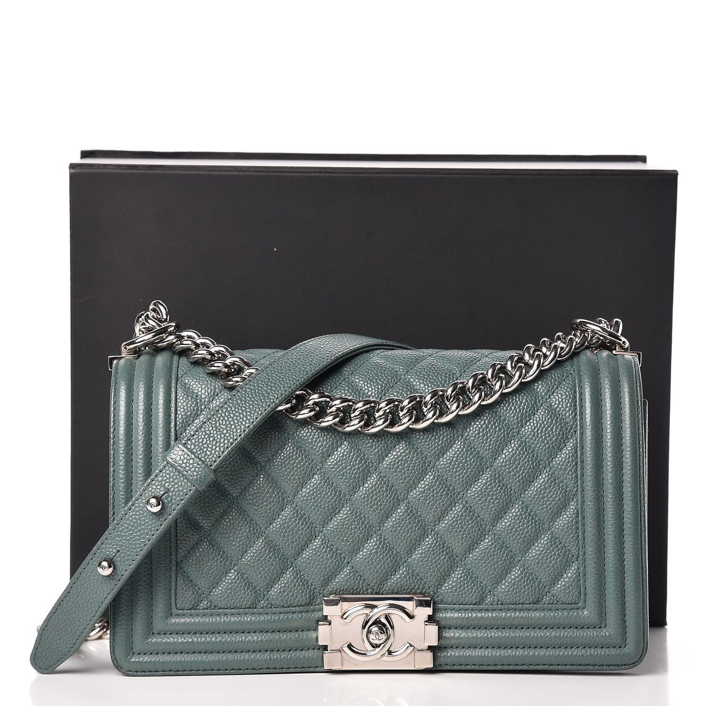 Caviar Quilted Medium Boy Flap Dark Green