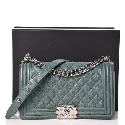 Chanel Caviar Quilted Medium Boy Flap Dark Green 13 of 13