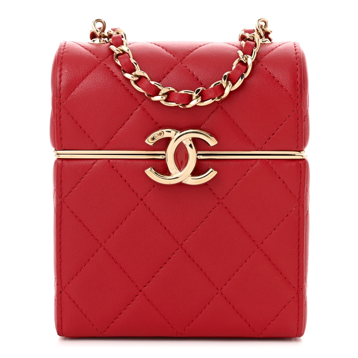 Lambskin Quilted Small Box With Chain Red