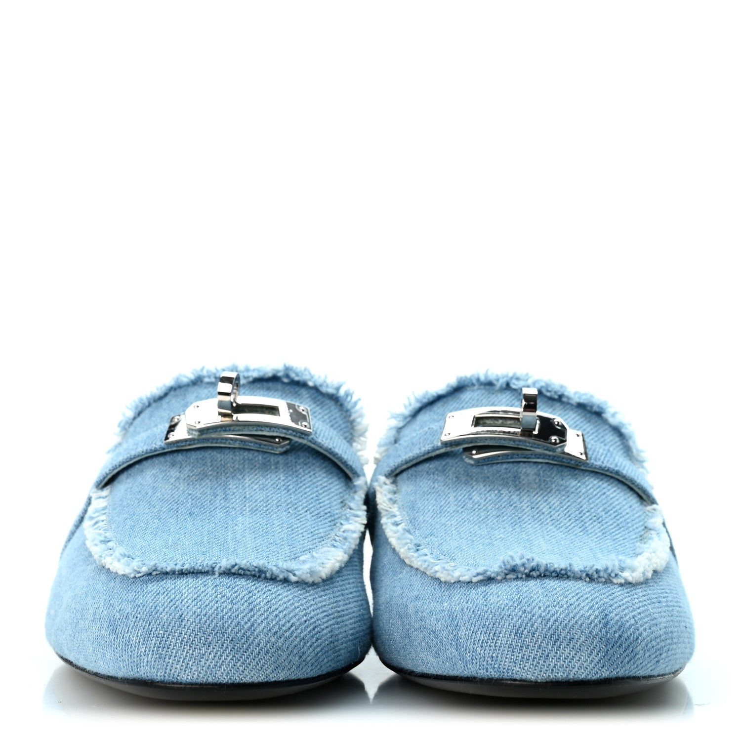 Hermes Denim Fringed Oz Mules 39 Bleu Clair 3 of 11
