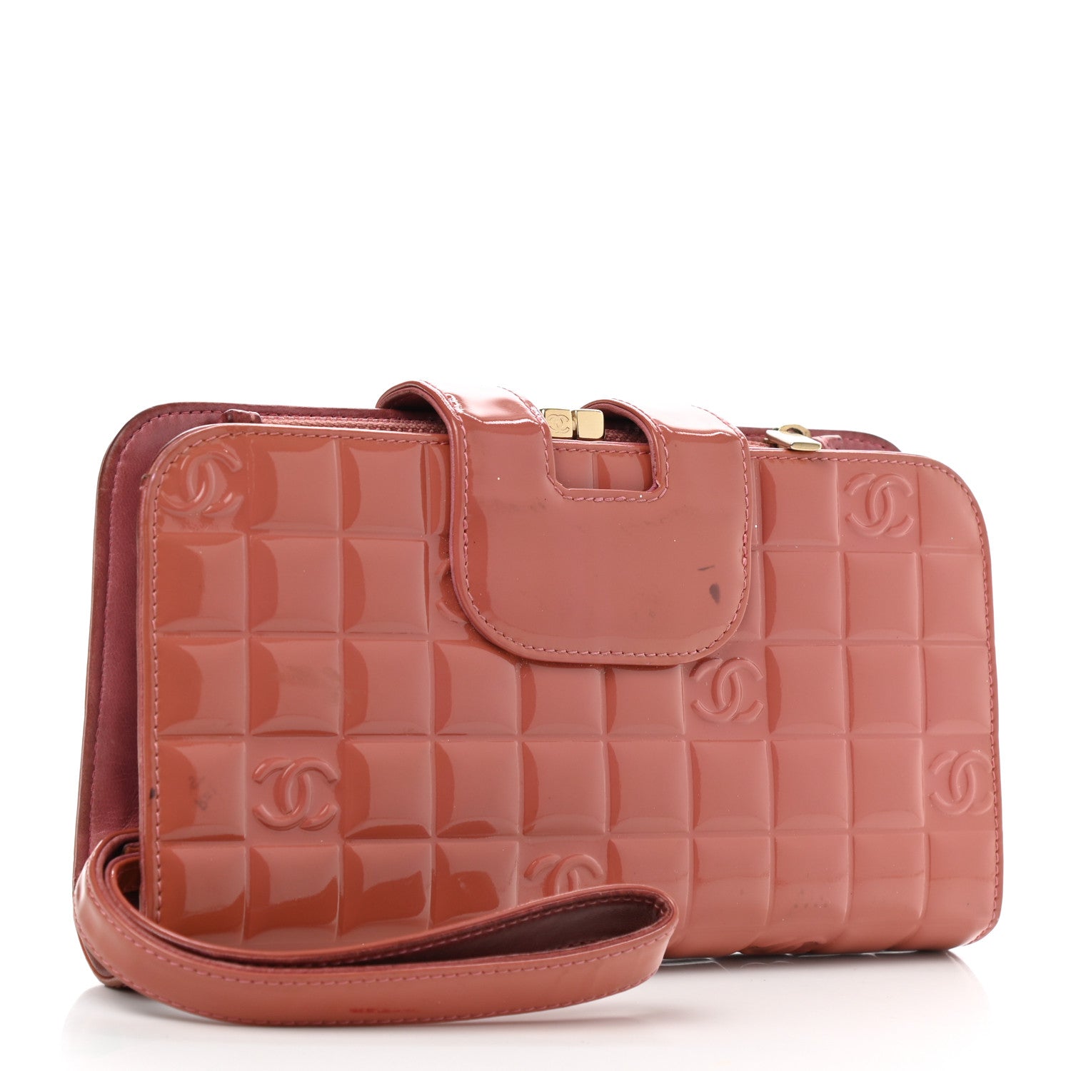 Chanel Patent Square Quilted CC Wristlet Long Wallet Pink 3 of 10