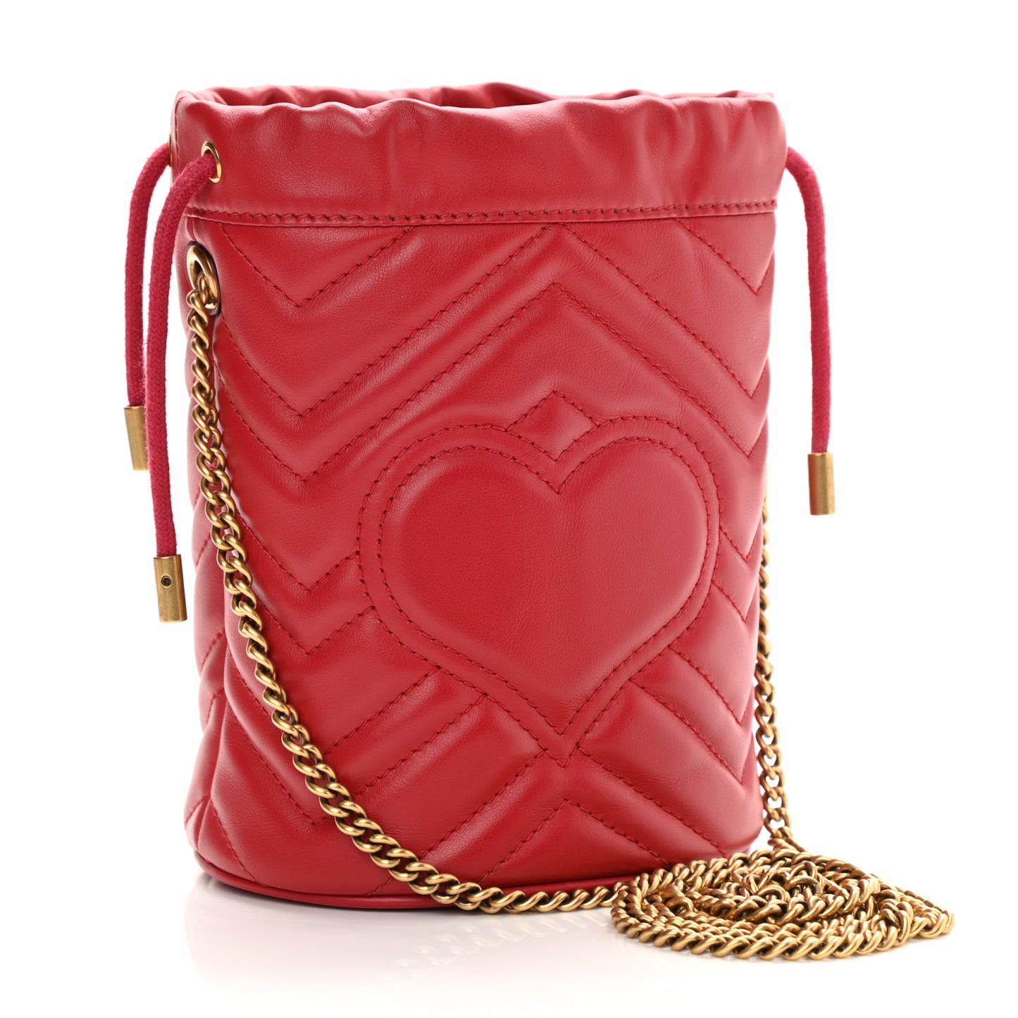 Calfskin Matelasse Mini GG Marmont 2.0 Bucket Bag Hibiscus Red