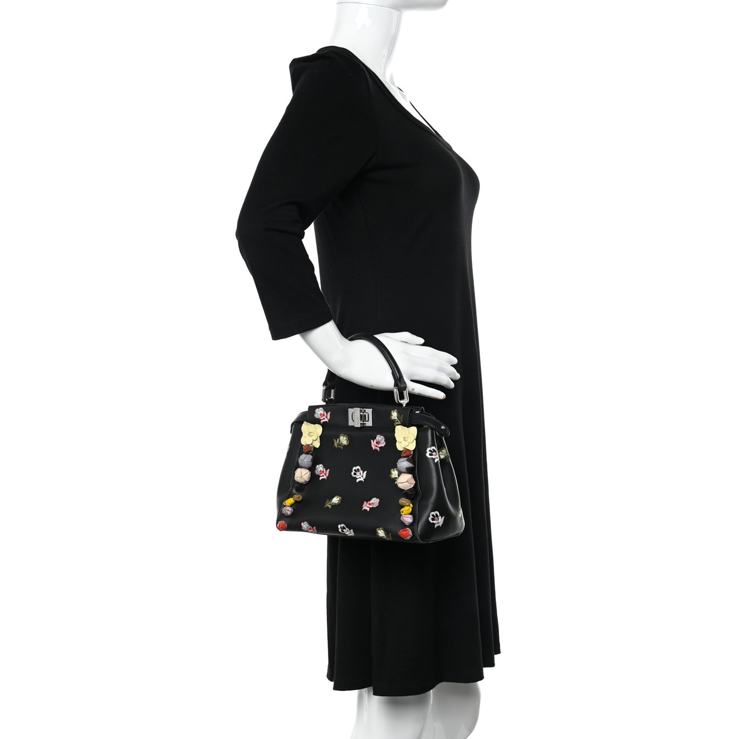 Nappa Rosebud Embroidered Mini Peekaboo Iconic Satchel Black Multicolor