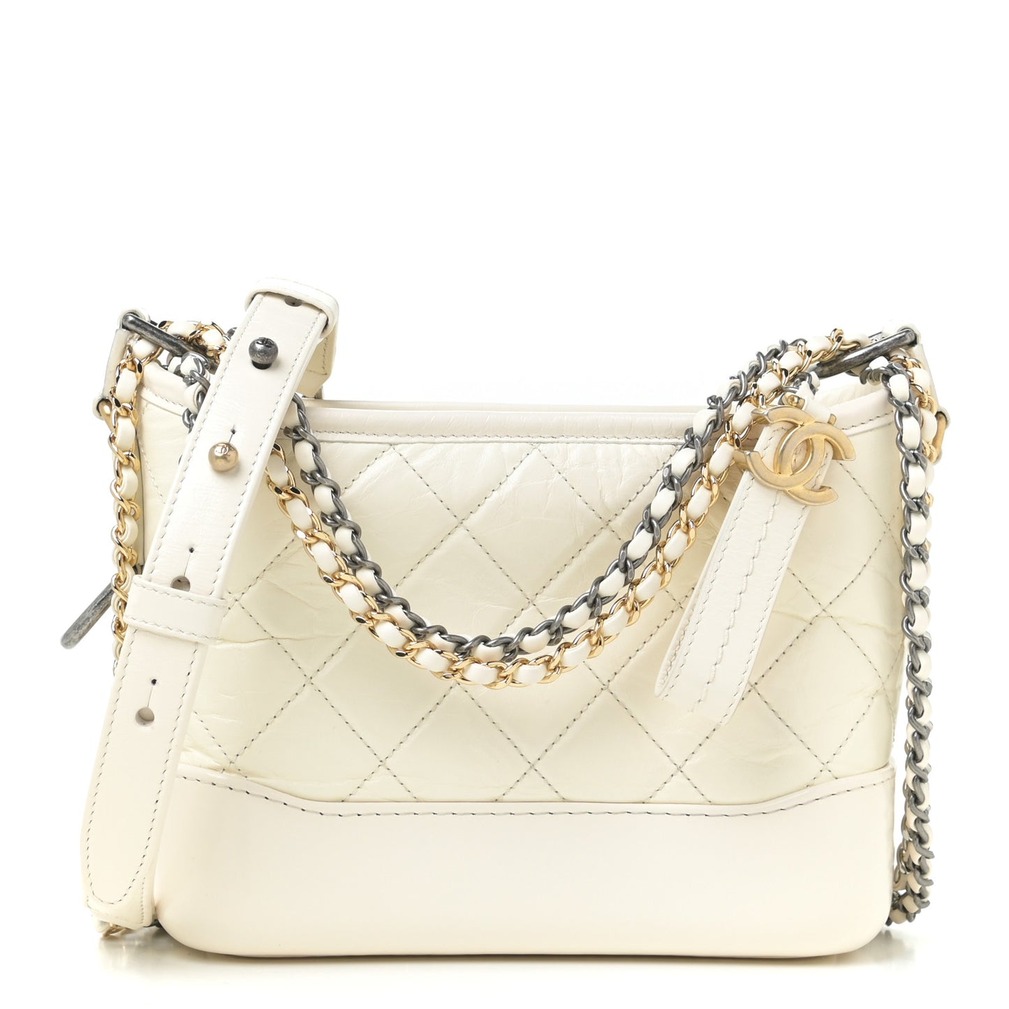 Aged Calfskin Quilted Small Gabrielle Hobo White
