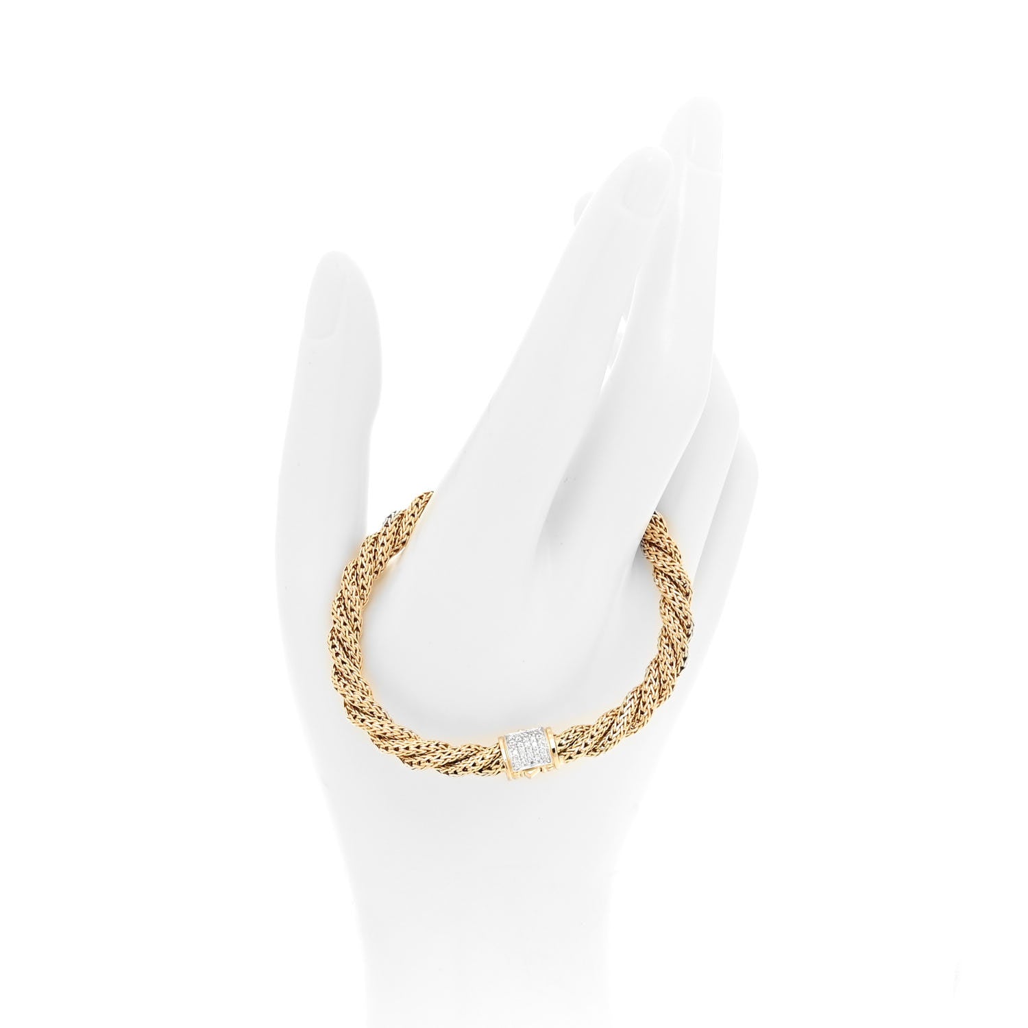 John Hardy 18K Yellow Gold Diamond 6mm Classic Twist Chain Bracelet 2 of 5