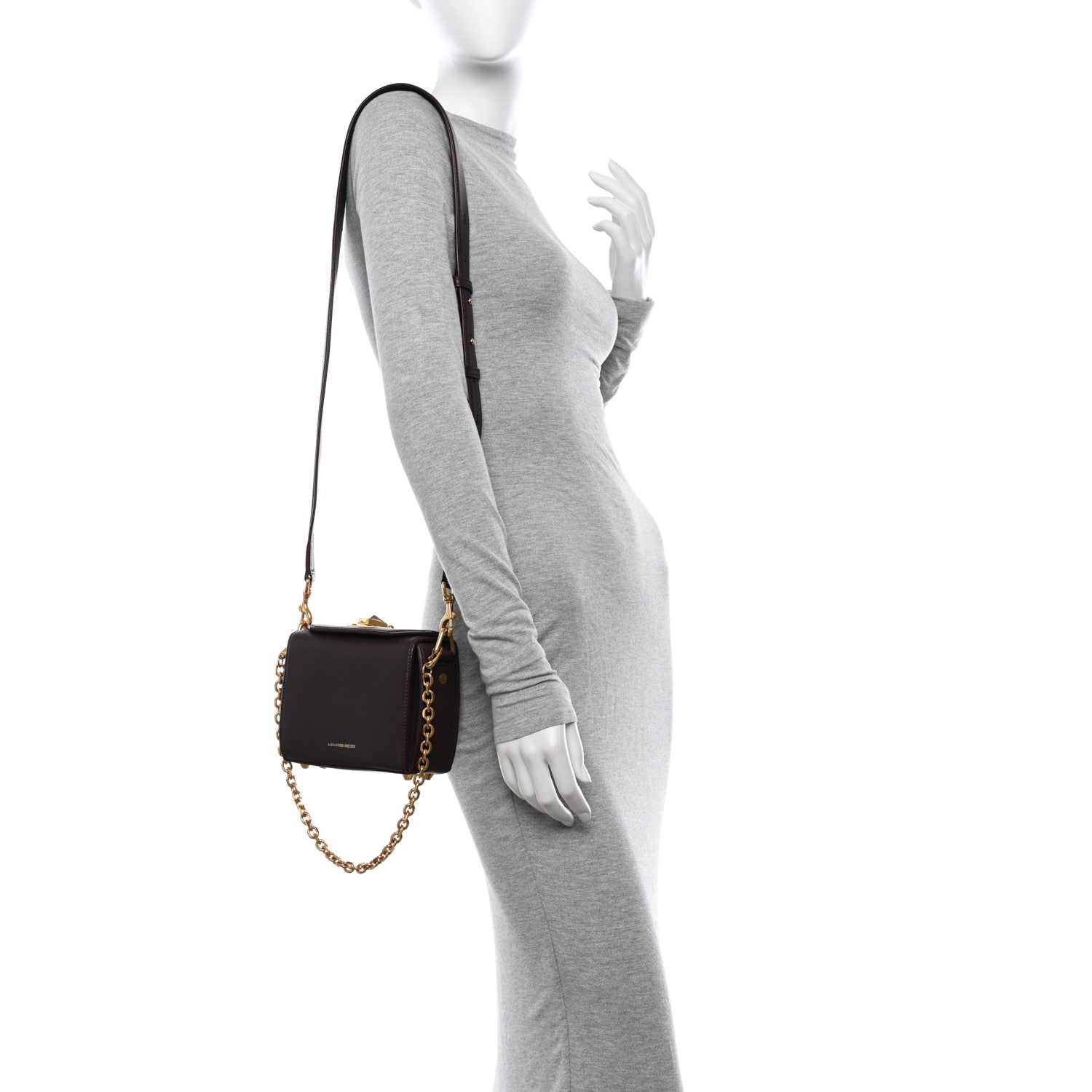 Alexander McQueen Silky Amish Grained Goatskin Box Shoulder Bag 16 Burgundy 2 of 13