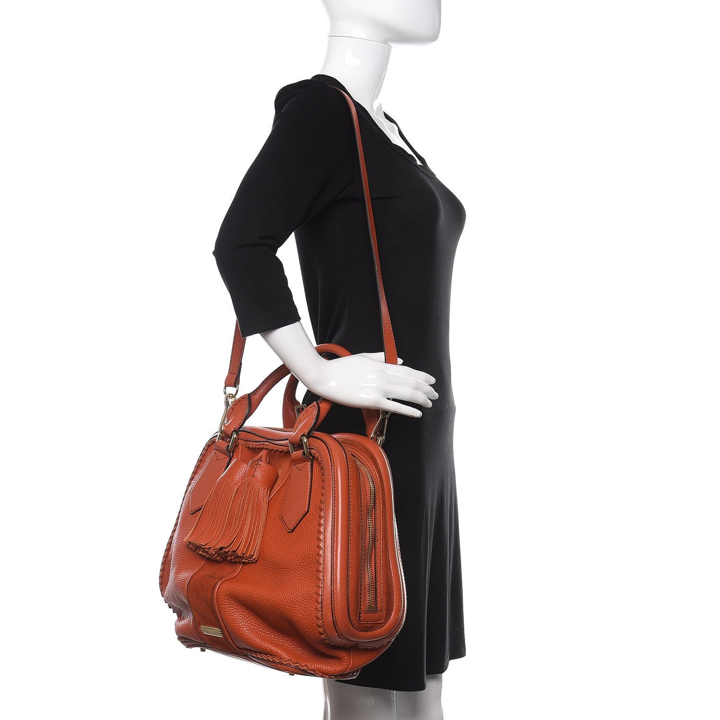 Grainy Calfskin Suede Prorsum Tassel Bowling Bag Orange