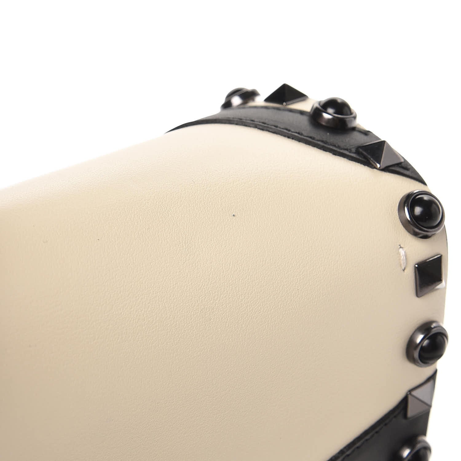 Valentino Garavani Calfskin Panther Medium Guitar Strap Rockstud Rolling Flap Saddle Bag White Black 8 of 9