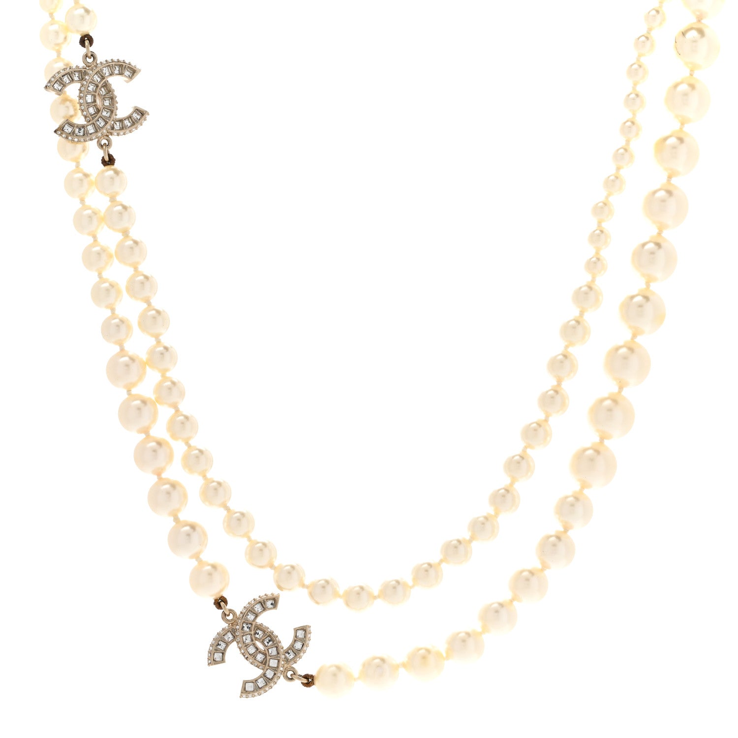 Chanel Pearl Baguette Crystal CC Long Necklace Gold 1 of 8
